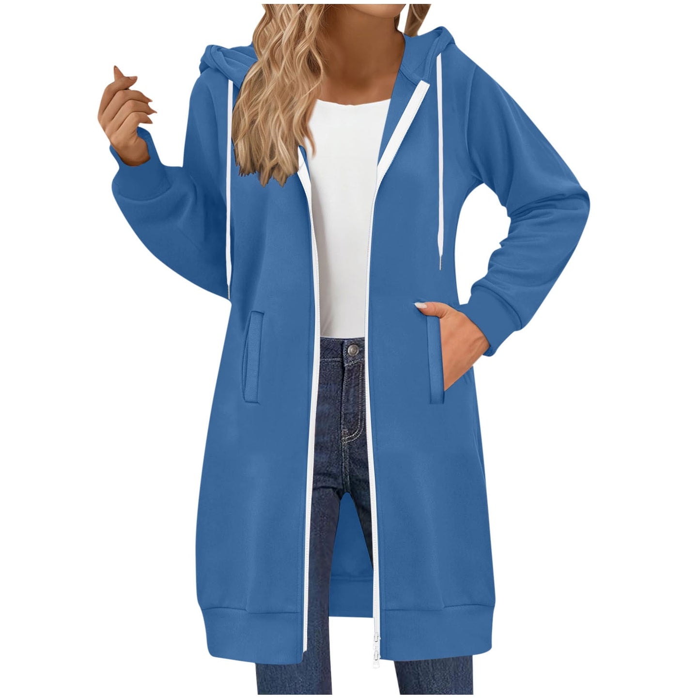 Long Hoodies for Women Zip Up Double Zipper Fleece Jacket Tunic Sweatshirts Fall Winter Fashion Clothes