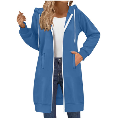 Long Hoodies for Women Zip Up Double Zipper Fleece Jacket Tunic Sweatshirts Fall Winter Fashion Clothes