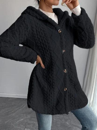 Arvynstudio Women's Fall Winter Warm Fashion Jacquard Hooded Cardigan Long Sleeve Coat