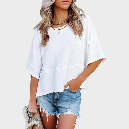 Panel Solid Color Flared Sleeve T-Shirt