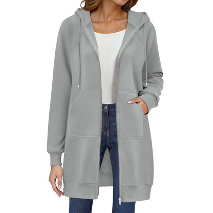 Long Hoodies for Women Zip Up Double Zipper Fleece Jacket Tunic Sweatshirts Fall Winter Fashion Clothes