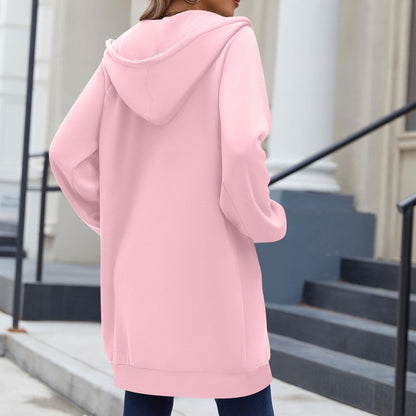 Long Hoodies for Women Zip Up Double Zipper Fleece Jacket Tunic Sweatshirts Fall Winter Fashion Clothes