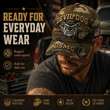 ❤️Handmade Devil Dog USMC 250th Birthday Commemorative Cap 🇺🇸