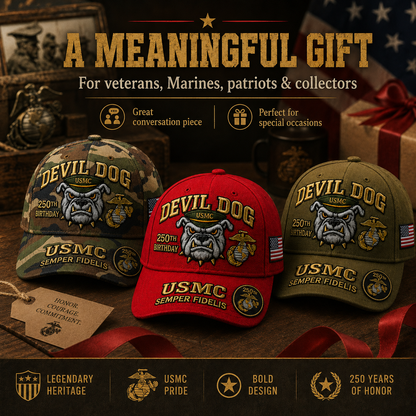 ❤️Handmade Devil Dog USMC 250th Birthday Commemorative Cap 🇺🇸