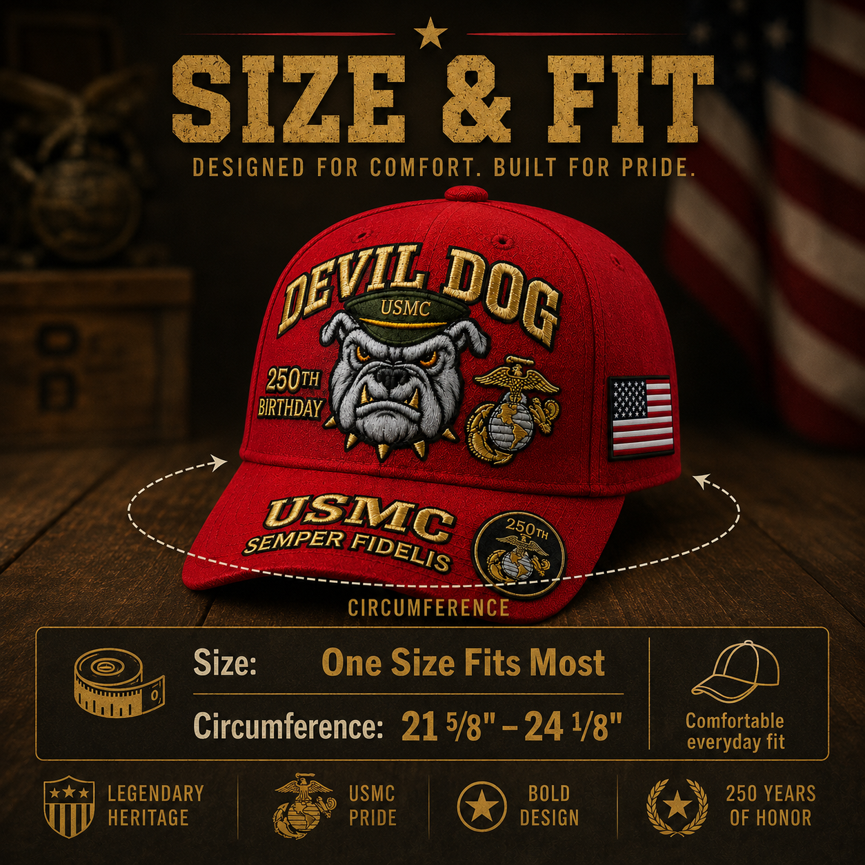 ❤️Handmade Devil Dog USMC 250th Birthday Commemorative Cap 🇺🇸