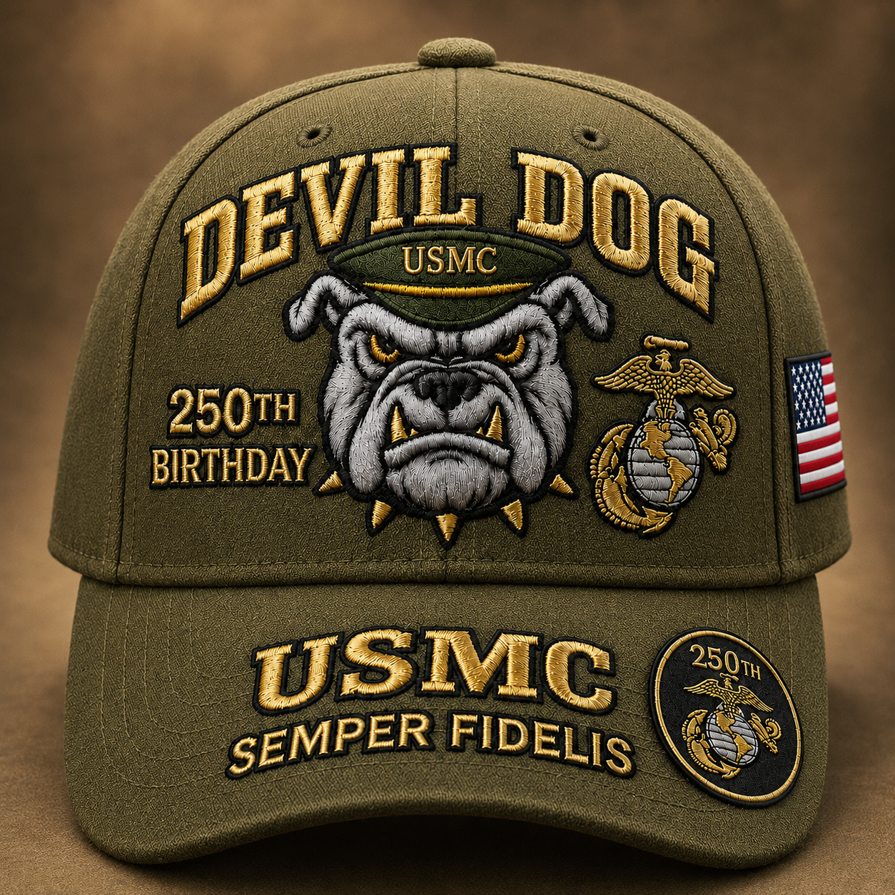 ❤️Handmade Devil Dog USMC 250th Birthday Commemorative Cap 🇺🇸