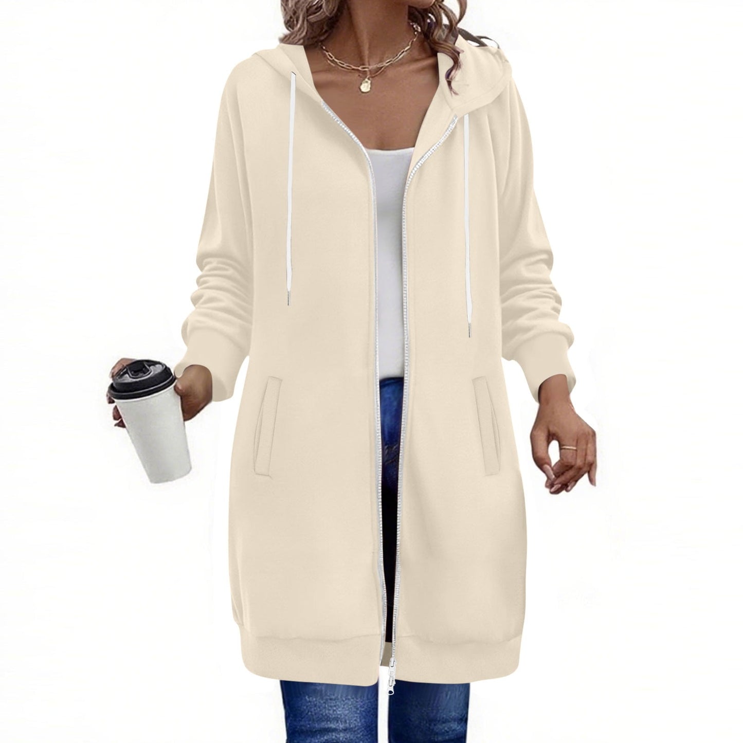 Long Hoodies for Women Zip Up Double Zipper Fleece Jacket Tunic Sweatshirts Fall Winter Fashion Clothes