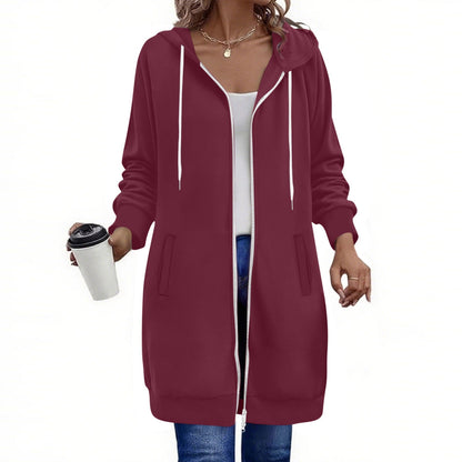 Long Hoodies for Women Zip Up Double Zipper Fleece Jacket Tunic Sweatshirts Fall Winter Fashion Clothes