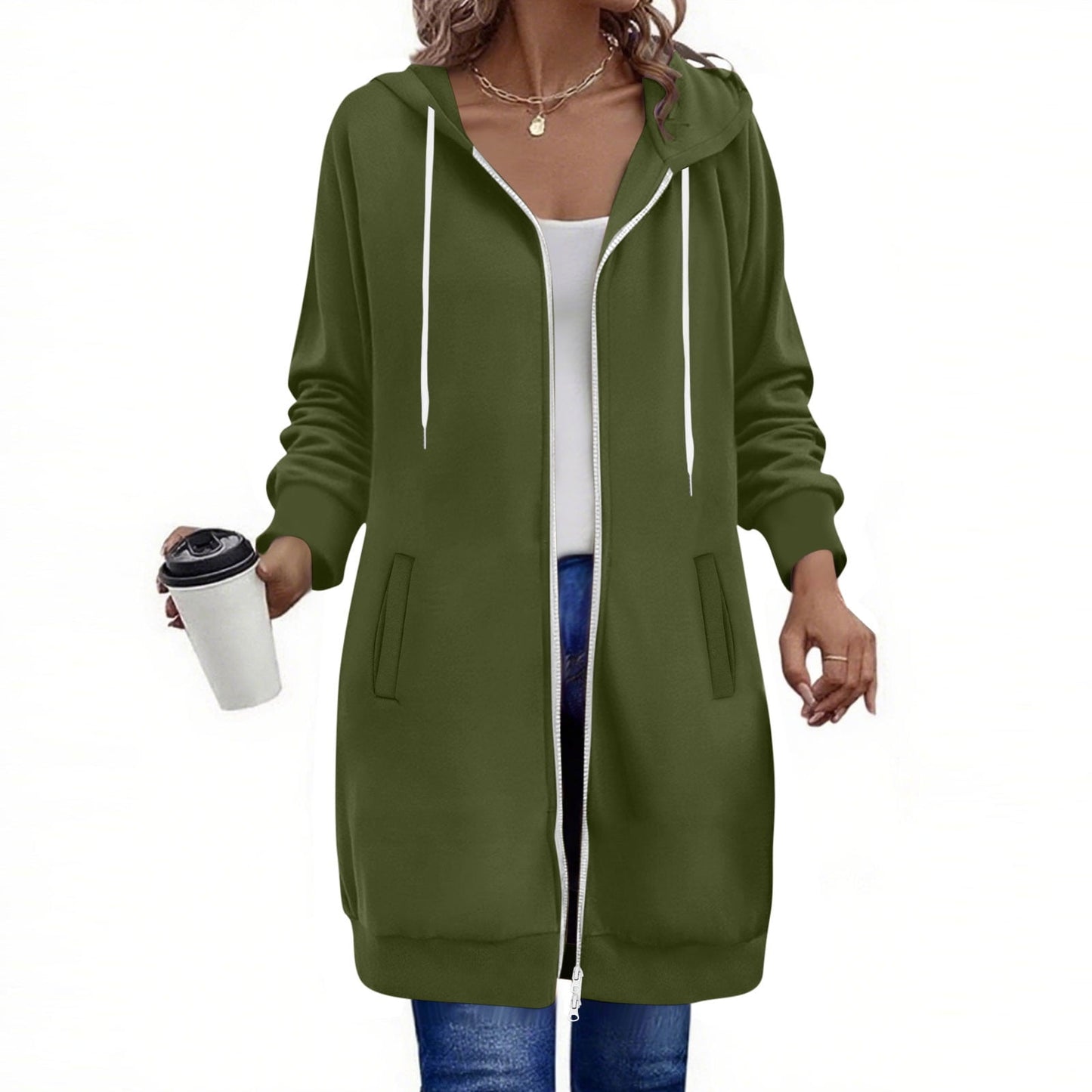 Long Hoodies for Women Zip Up Double Zipper Fleece Jacket Tunic Sweatshirts Fall Winter Fashion Clothes