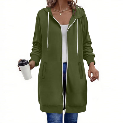 Long Hoodies for Women Zip Up Double Zipper Fleece Jacket Tunic Sweatshirts Fall Winter Fashion Clothes