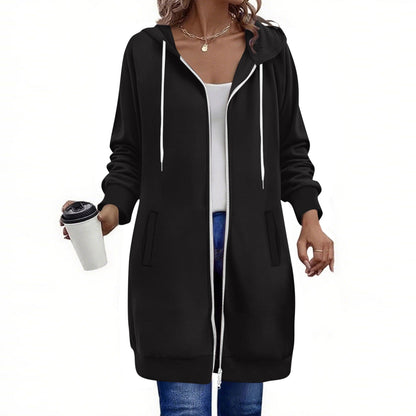 Long Hoodies for Women Zip Up Double Zipper Fleece Jacket Tunic Sweatshirts Fall Winter Fashion Clothes