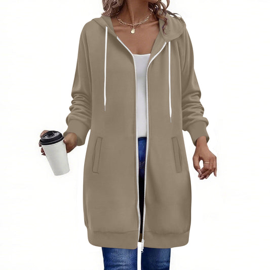 Long Hoodies for Women Zip Up Double Zipper Fleece Jacket Tunic Sweatshirts Fall Winter Fashion Clothes