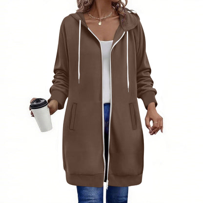 Long Hoodies for Women Zip Up Double Zipper Fleece Jacket Tunic Sweatshirts Fall Winter Fashion Clothes