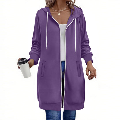Long Hoodies for Women Zip Up Double Zipper Fleece Jacket Tunic Sweatshirts Fall Winter Fashion Clothes