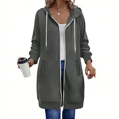 Long Hoodies for Women Zip Up Double Zipper Fleece Jacket Tunic Sweatshirts Fall Winter Fashion Clothes