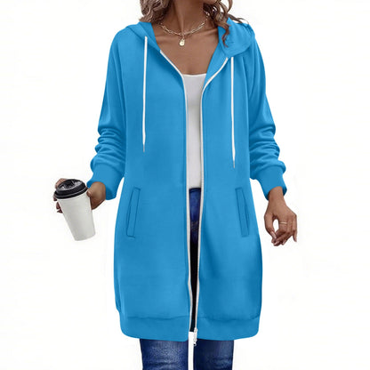 Long Hoodies for Women Zip Up Double Zipper Fleece Jacket Tunic Sweatshirts Fall Winter Fashion Clothes