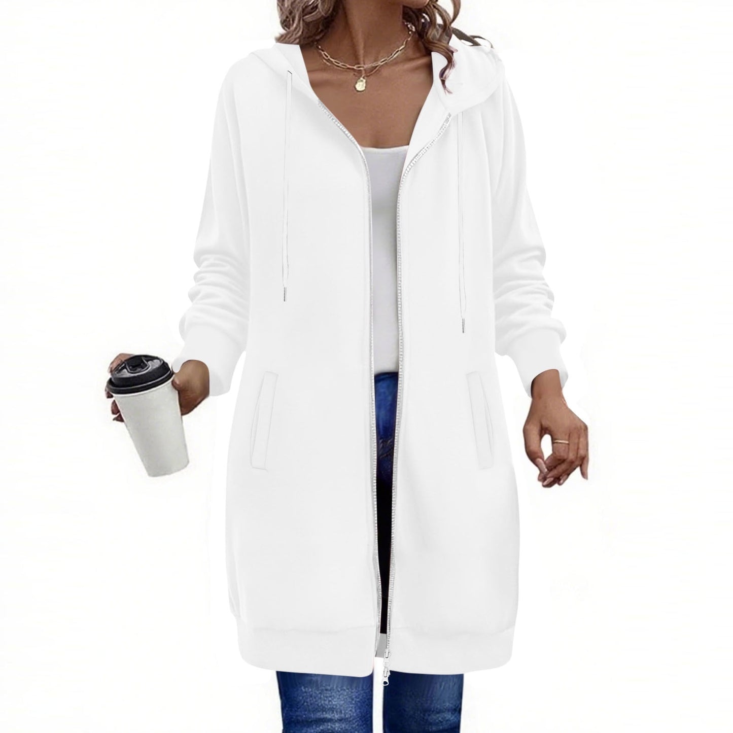 Long Hoodies for Women Zip Up Double Zipper Fleece Jacket Tunic Sweatshirts Fall Winter Fashion Clothes