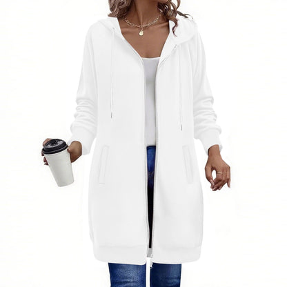 Long Hoodies for Women Zip Up Double Zipper Fleece Jacket Tunic Sweatshirts Fall Winter Fashion Clothes