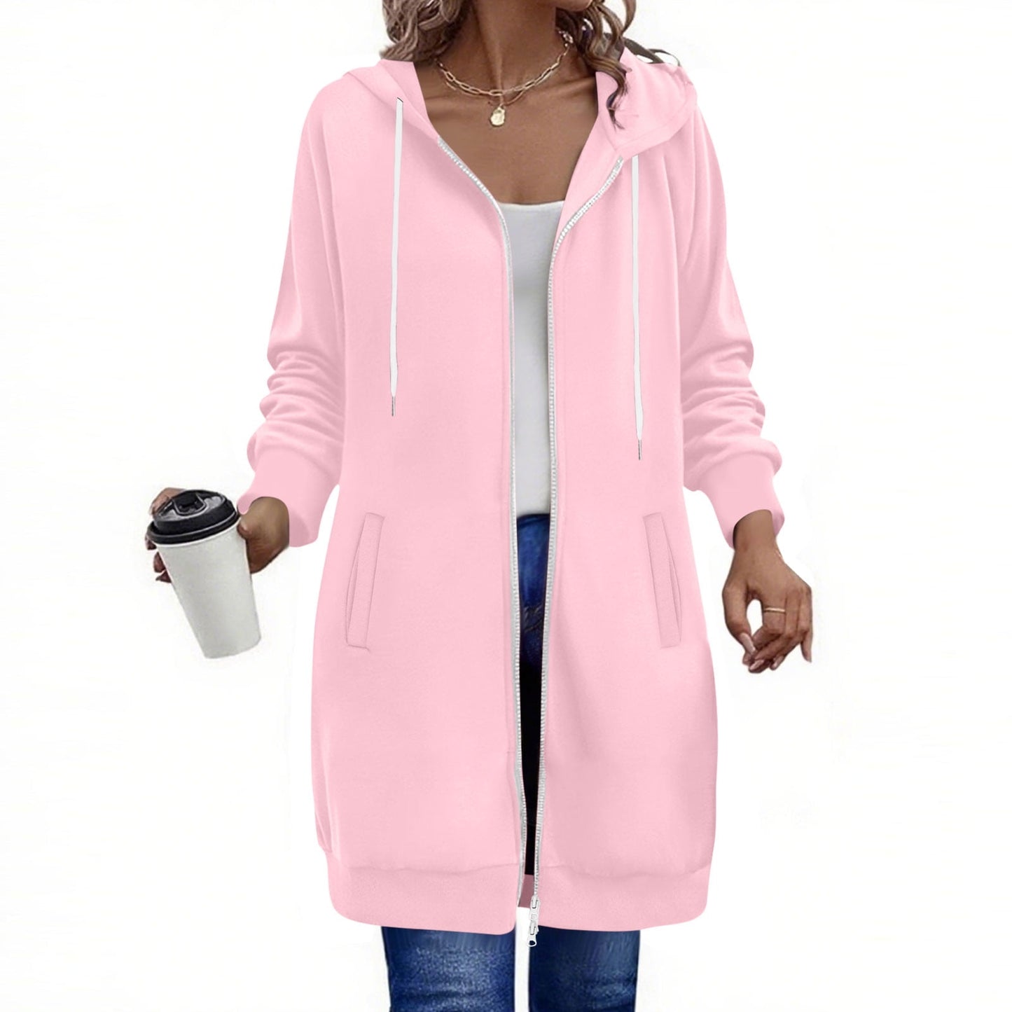 Long Hoodies for Women Zip Up Double Zipper Fleece Jacket Tunic Sweatshirts Fall Winter Fashion Clothes