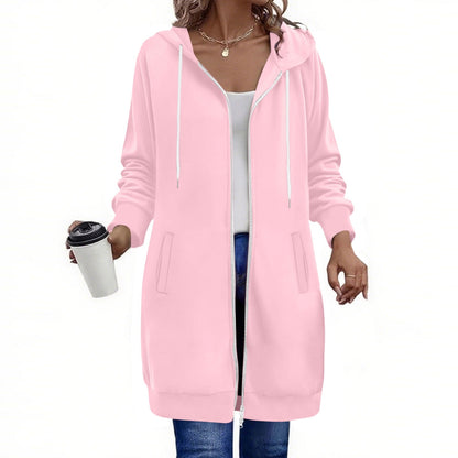 Long Hoodies for Women Zip Up Double Zipper Fleece Jacket Tunic Sweatshirts Fall Winter Fashion Clothes