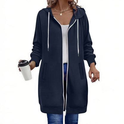 Long Hoodies for Women Zip Up Double Zipper Fleece Jacket Tunic Sweatshirts Fall Winter Fashion Clothes