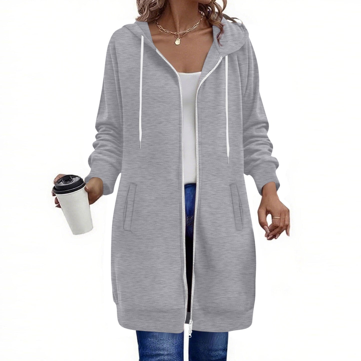 Long Hoodies for Women Zip Up Double Zipper Fleece Jacket Tunic Sweatshirts Fall Winter Fashion Clothes
