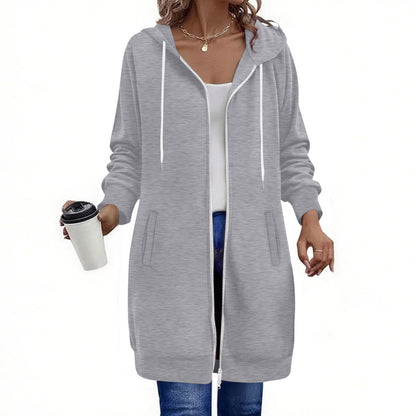 Long Hoodies for Women Zip Up Double Zipper Fleece Jacket Tunic Sweatshirts Fall Winter Fashion Clothes