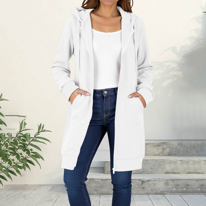 Long Hoodies for Women Zip Up Double Zipper Fleece Jacket Tunic Sweatshirts Fall Winter Fashion Clothes