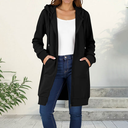 Long Hoodies for Women Zip Up Double Zipper Fleece Jacket Tunic Sweatshirts Fall Winter Fashion Clothes