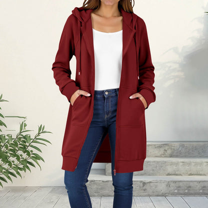 Long Hoodies for Women Zip Up Double Zipper Fleece Jacket Tunic Sweatshirts Fall Winter Fashion Clothes