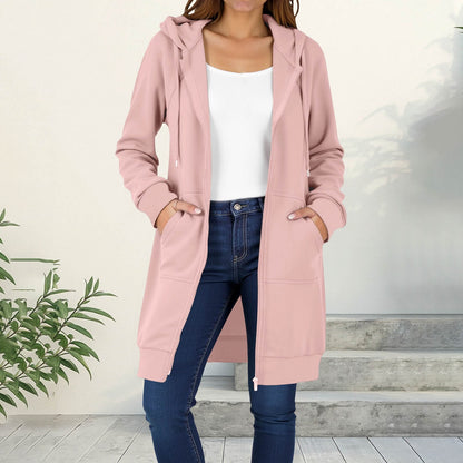 Long Hoodies for Women Zip Up Double Zipper Fleece Jacket Tunic Sweatshirts Fall Winter Fashion Clothes