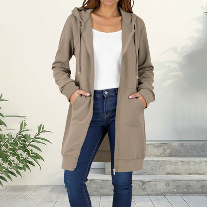 Long Hoodies for Women Zip Up Double Zipper Fleece Jacket Tunic Sweatshirts Fall Winter Fashion Clothes