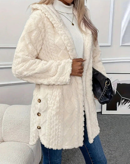 Arvynstudio Women's Fall Winter Warm Fashion Jacquard Hooded Cardigan Long Sleeve Coat