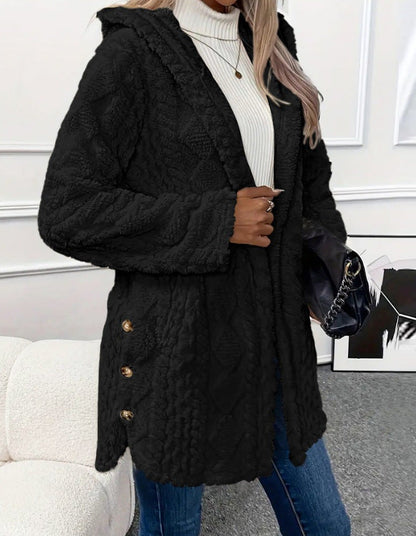 Arvynstudio Women's Fall Winter Warm Fashion Jacquard Hooded Cardigan Long Sleeve Coat
