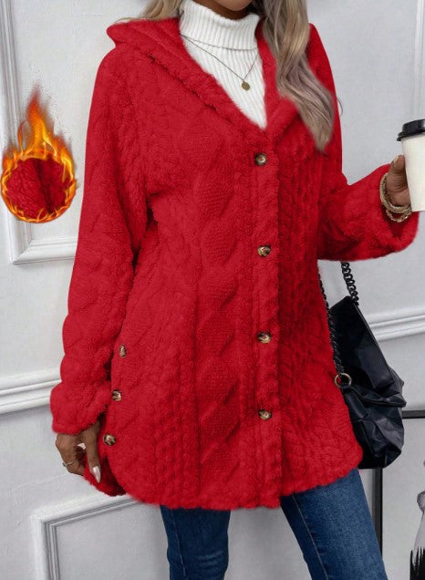 Arvynstudio Women's Fall Winter Warm Fashion Jacquard Hooded Cardigan Long Sleeve Coat