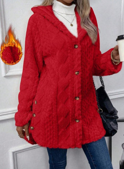 Arvynstudio Women's Fall Winter Warm Fashion Jacquard Hooded Cardigan Long Sleeve Coat