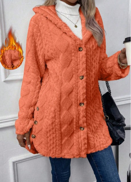 Arvynstudio Women's Fall Winter Warm Fashion Jacquard Hooded Cardigan Long Sleeve Coat