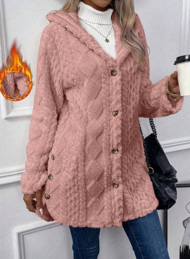 Arvynstudio Women's Fall Winter Warm Fashion Jacquard Hooded Cardigan Long Sleeve Coat