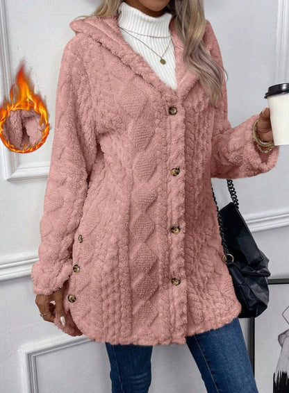 Arvynstudio Women's Fall Winter Warm Fashion Jacquard Hooded Cardigan Long Sleeve Coat