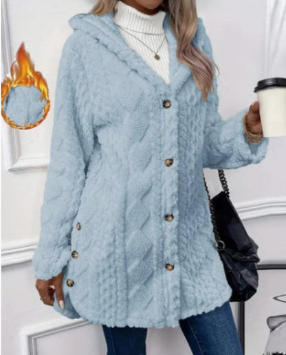 Arvynstudio Women's Fall Winter Warm Fashion Jacquard Hooded Cardigan Long Sleeve Coat