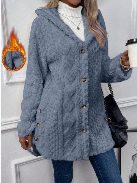 Arvynstudio Women's Fall Winter Warm Fashion Jacquard Hooded Cardigan Long Sleeve Coat
