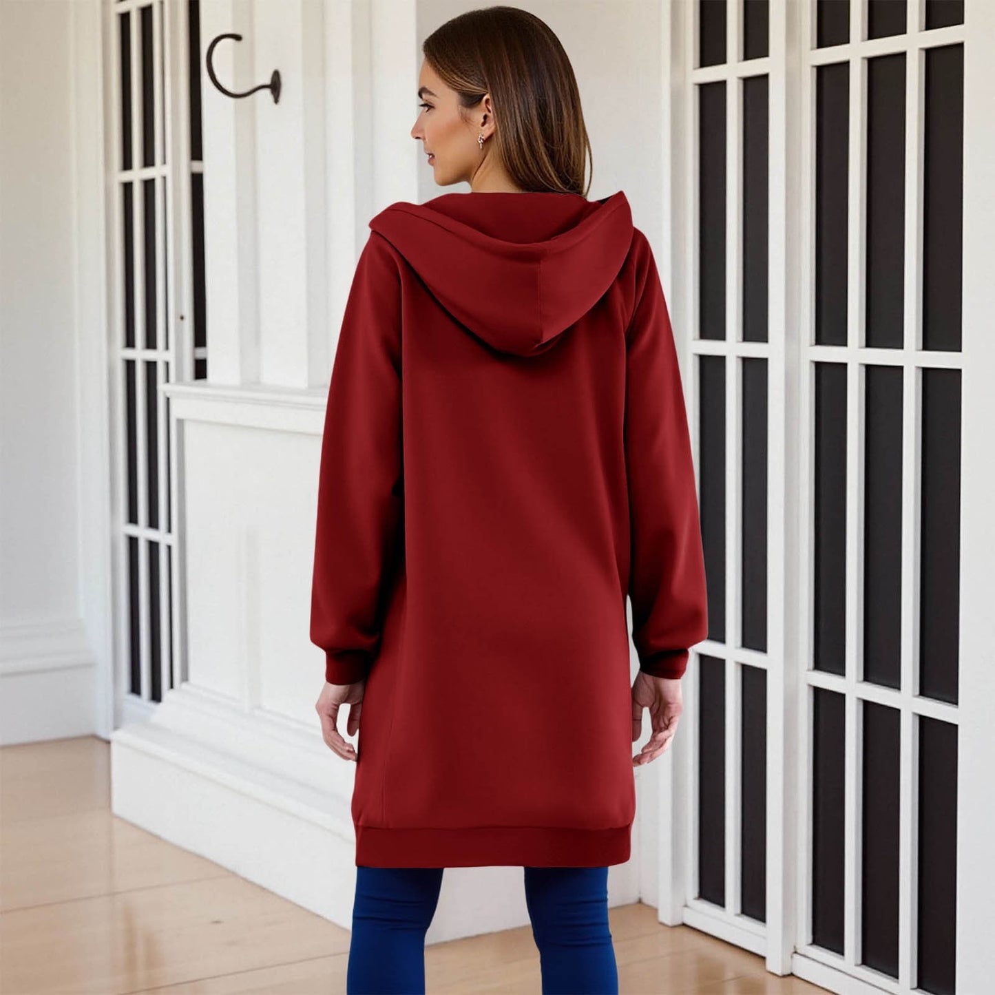 Long Hoodies for Women Zip Up Double Zipper Fleece Jacket Tunic Sweatshirts Fall Winter Fashion Clothes