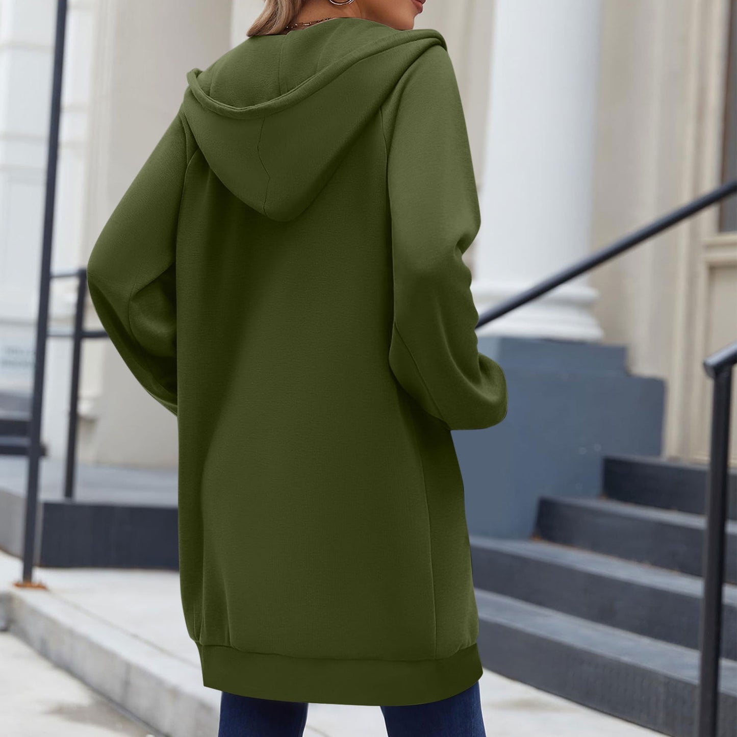 Long Hoodies for Women Zip Up Double Zipper Fleece Jacket Tunic Sweatshirts Fall Winter Fashion Clothes