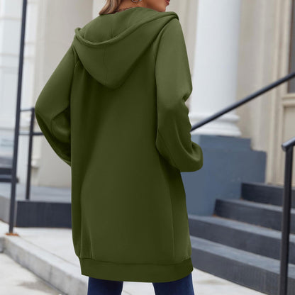 Long Hoodies for Women Zip Up Double Zipper Fleece Jacket Tunic Sweatshirts Fall Winter Fashion Clothes