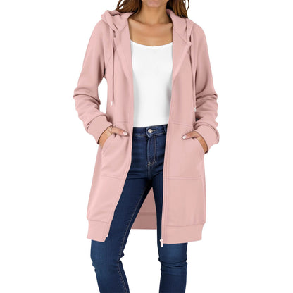Long Hoodies for Women Zip Up Double Zipper Fleece Jacket Tunic Sweatshirts Fall Winter Fashion Clothes