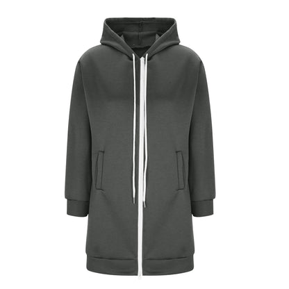 Long Hoodies for Women Zip Up Double Zipper Fleece Jacket Tunic Sweatshirts Fall Winter Fashion Clothes