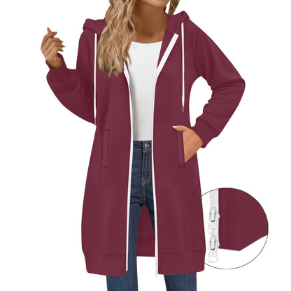 Long Hoodies for Women Zip Up Double Zipper Fleece Jacket Tunic Sweatshirts Fall Winter Fashion Clothes