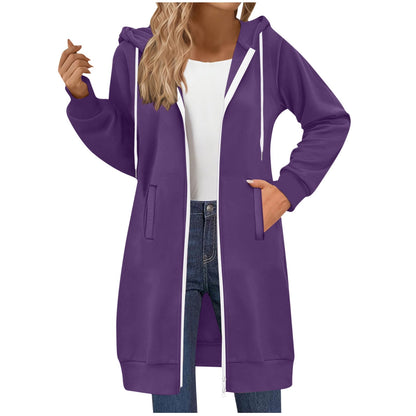 Long Hoodies for Women Zip Up Double Zipper Fleece Jacket Tunic Sweatshirts Fall Winter Fashion Clothes