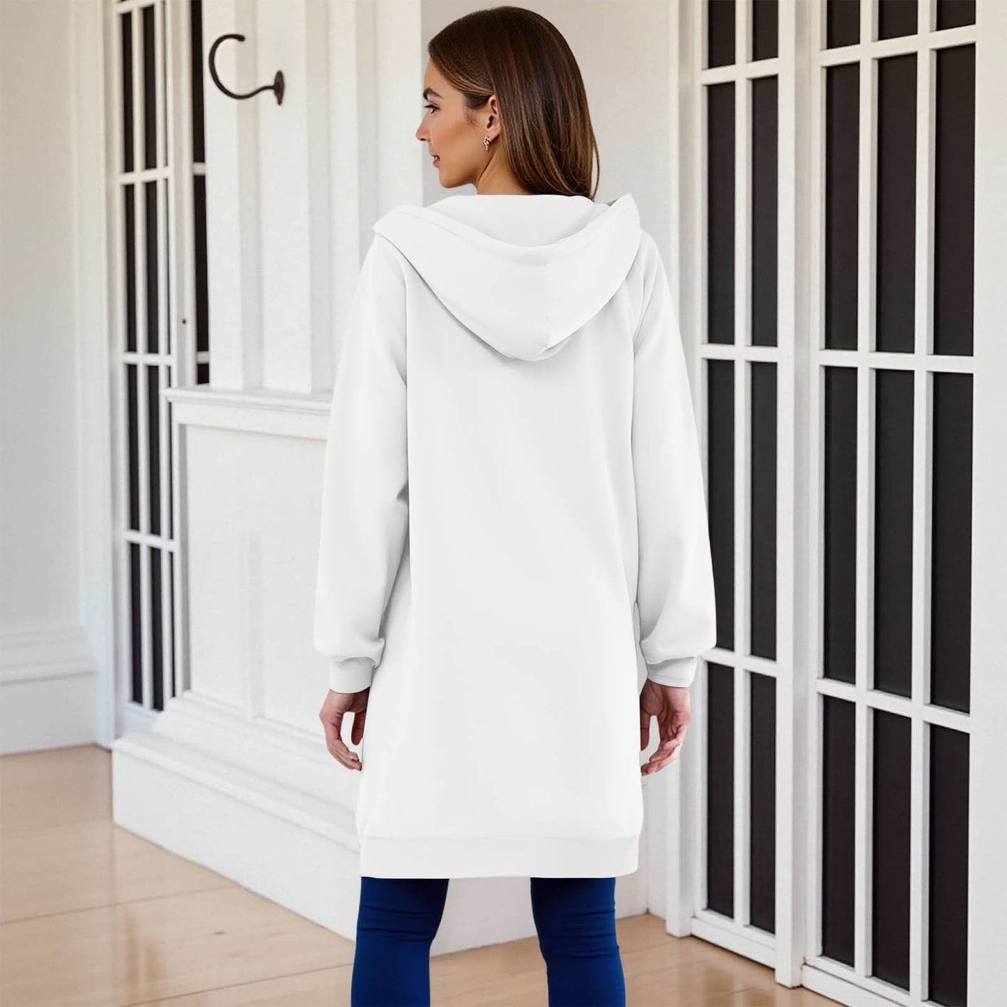 Long Hoodies for Women Zip Up Double Zipper Fleece Jacket Tunic Sweatshirts Fall Winter Fashion Clothes