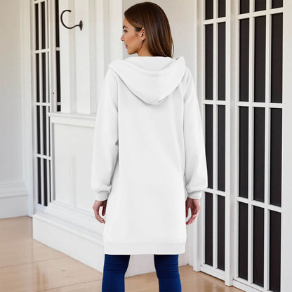 Long Hoodies for Women Zip Up Double Zipper Fleece Jacket Tunic Sweatshirts Fall Winter Fashion Clothes